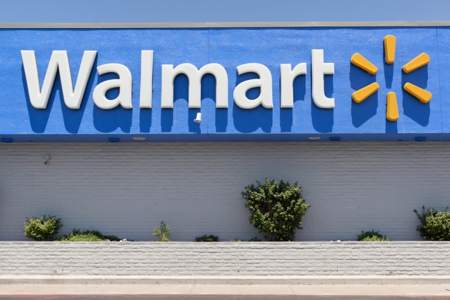 A photo of the outside of a Walmart building. 